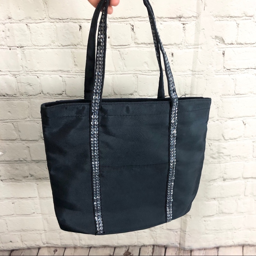 Small Navy Blue Tote Bag with Sequin - Picture 3 of 6